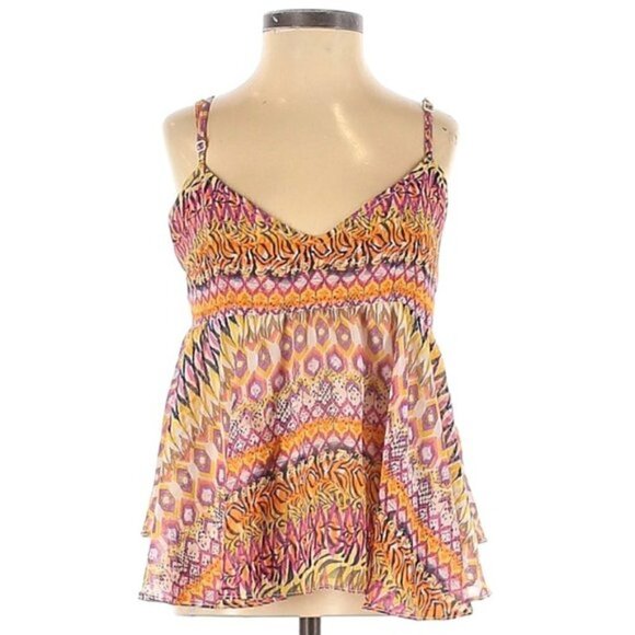 Millau Tank Top S Sheer Cami Backless Colorful Geometric Pattern Bright Summer - Picture 1 of 12